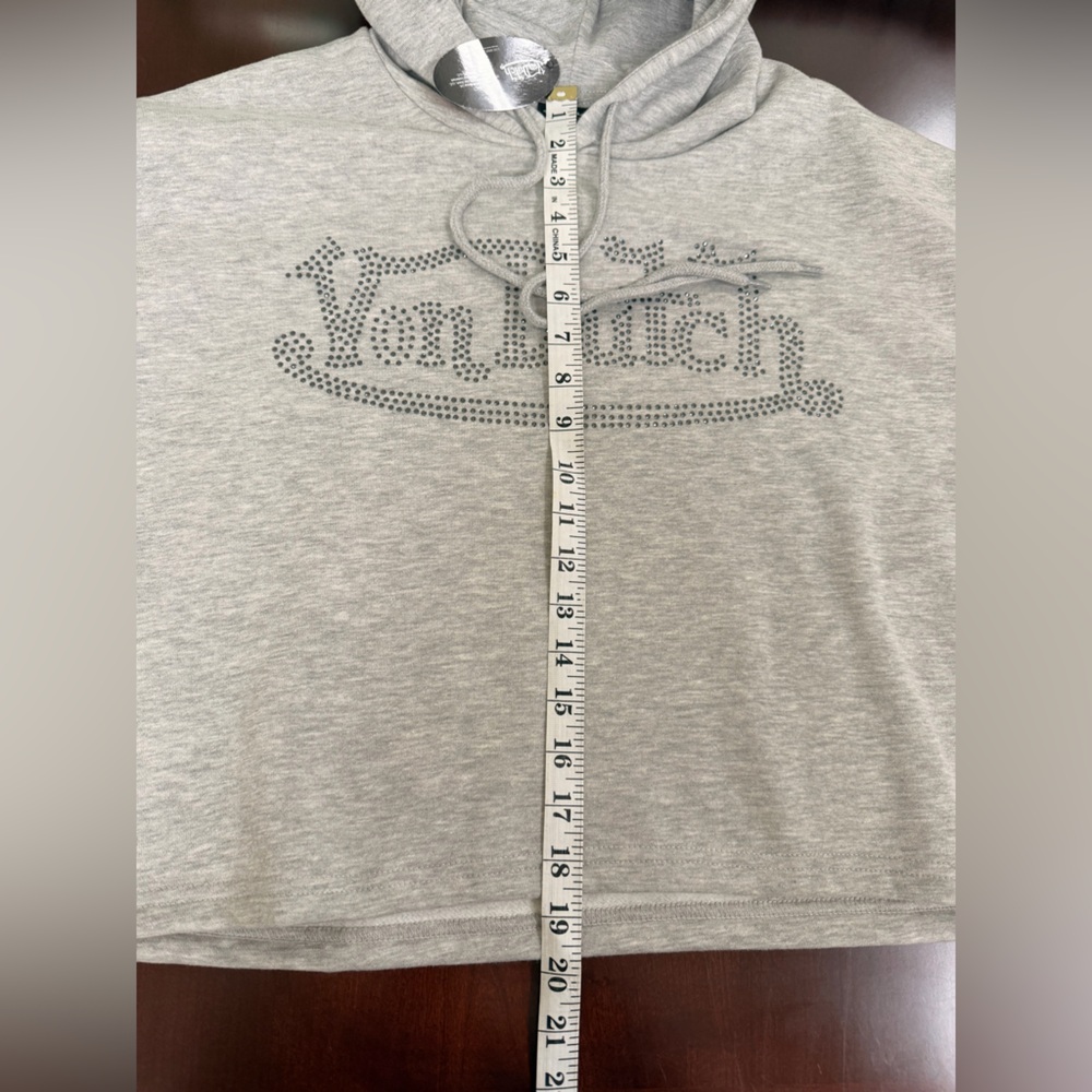 Von Dutch Light Gray Rhinestone Logo Hoodie - Picture 6 of 7